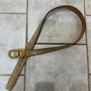 Salvatore Ferragamo Tan Leather Belt with Gold Gancini Buckle